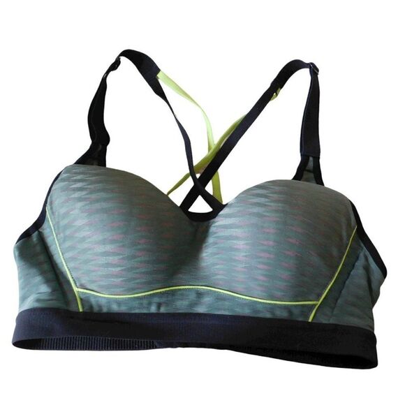 Victorias Secret Sport Bra VSX Racerback Underwire Removable Pads 32B Neon Green - Picture 1 of 3